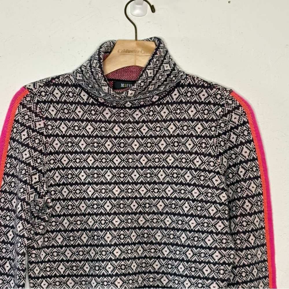 Maeve Anthropologie Sz Small Navy White Ski Slope Alpine Turtleneck Sweater - Picture 2 of 11